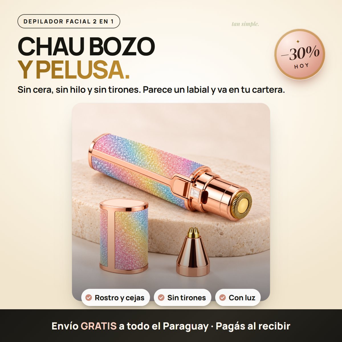 Depilador Facial 2 en 1 · Rostro y Cejas sin Tirones