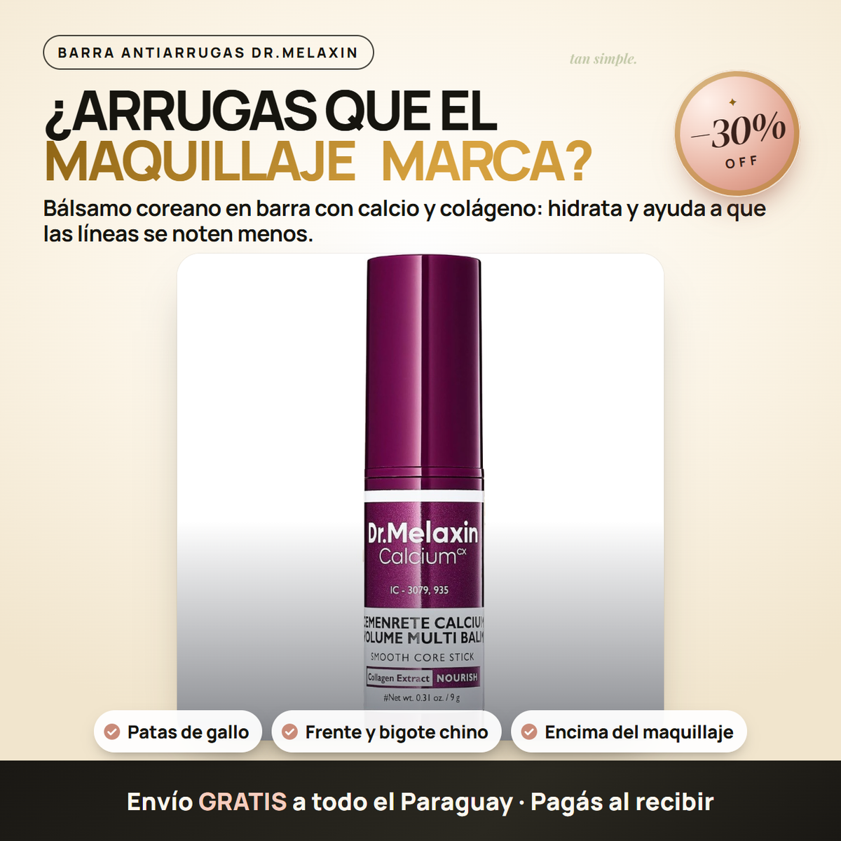 Barra Antiarrugas Dr.Melaxin con Calcio y Colágeno
