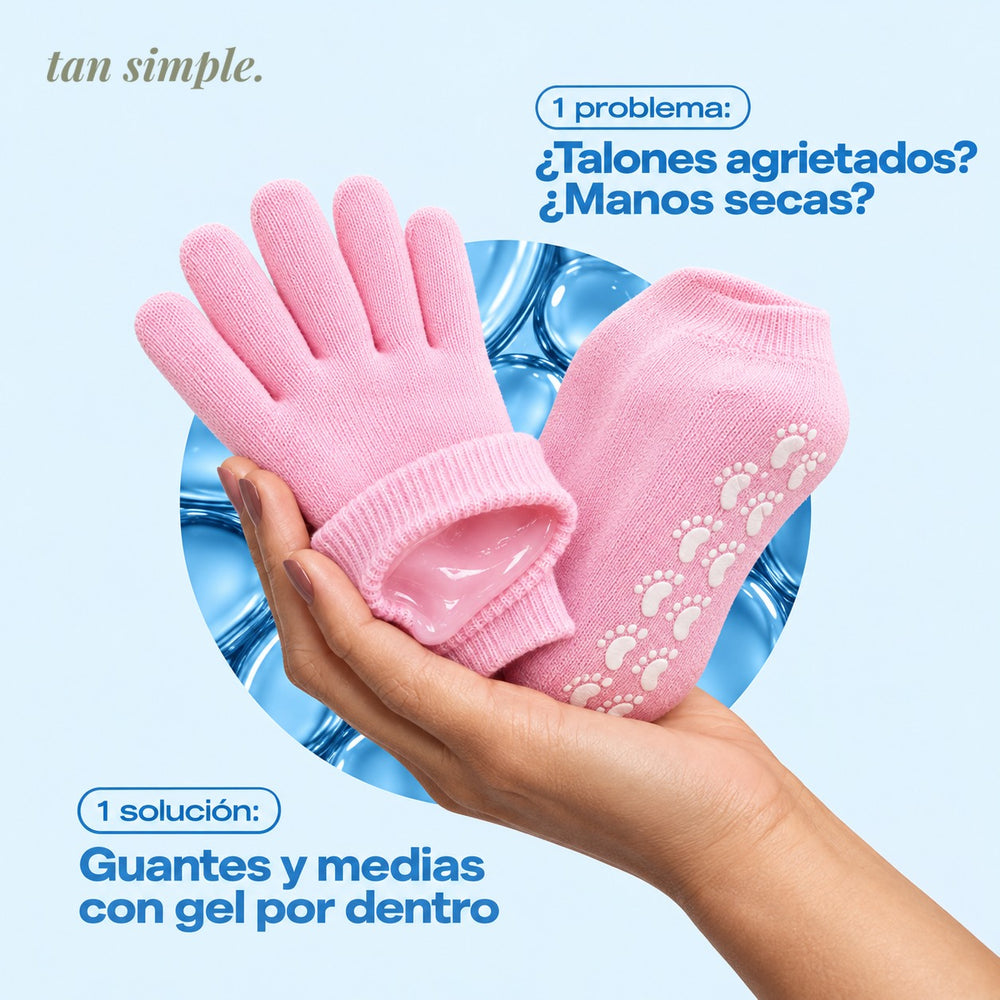Guantes y Medias de Gel Spa · Manos y Talones Suaves Mientras Descansás