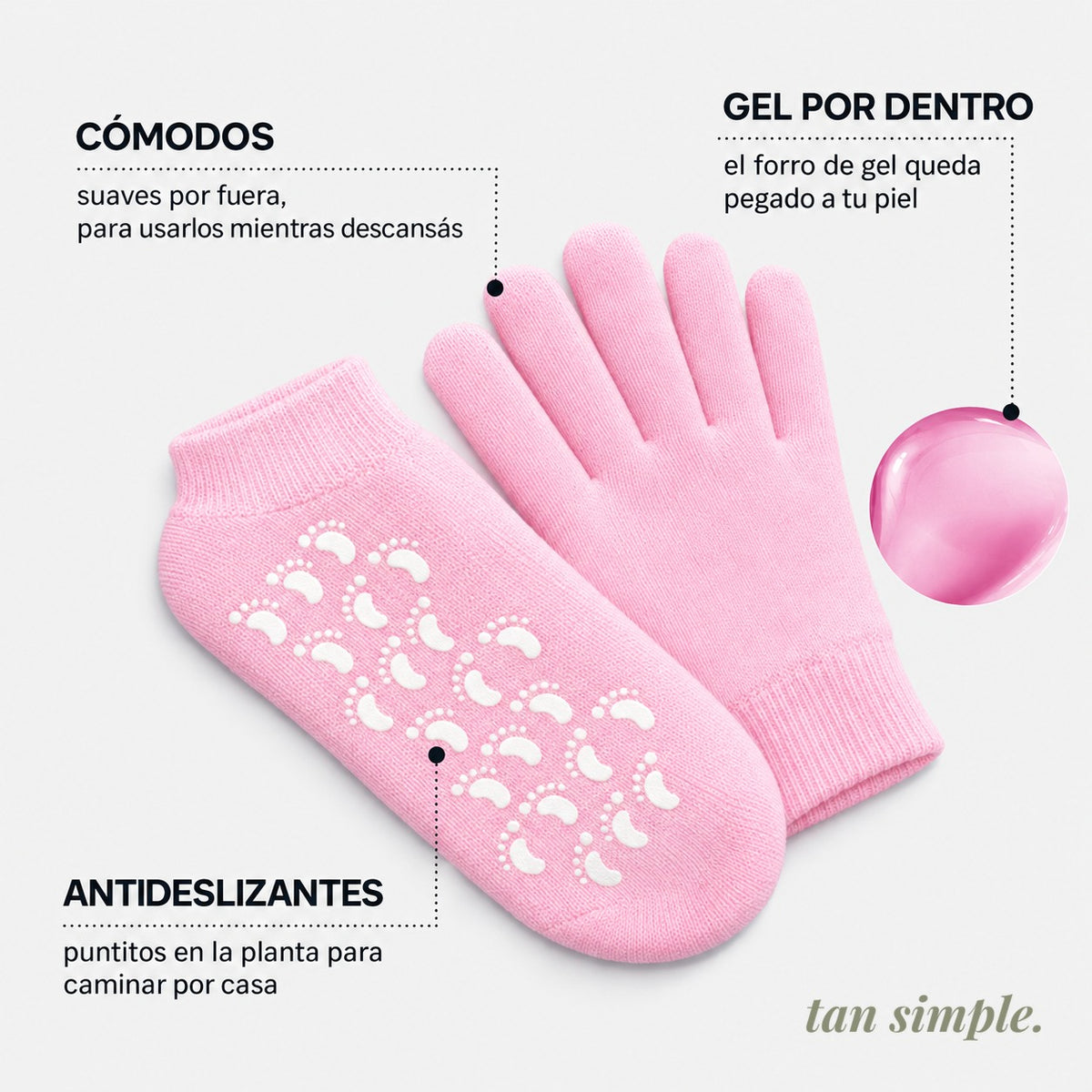 Guantes y Medias de Gel Spa · Manos y Talones Suaves Mientras Descansás