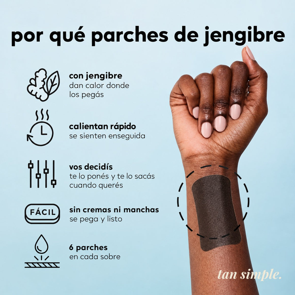 Parches de Jengibre · Calor para Manos, Muñecas y Rodillas