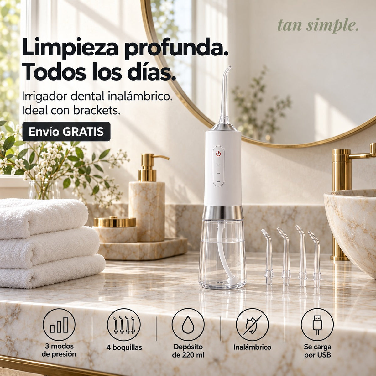 Irrigador Dental Inalámbrico · Limpia Donde el Cepillo No Llega