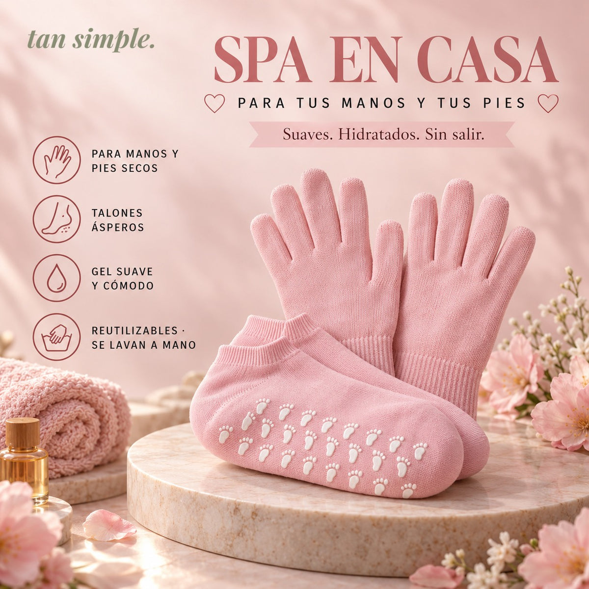 Guantes y Medias de Gel Spa · Manos y Talones Suaves Mientras Descansás